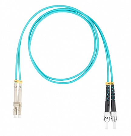 Шнур оптический коммутационный (патч-корд), LC-ST, дуплекс (duplex) OM3, нг(А)-HF, бирюзовый, 1,5 м