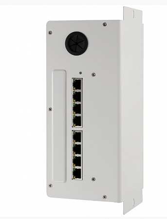 HikVision DS-KAD606 PoE-коммутатор оборудован 8 портами RJ-45 10/100 Мб/с. 6 каналов для передачи данных и питания по витой паре и 2-канальное каскадирование LAN. Встроенный стабилизатор напряжения. П