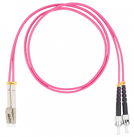 Шнур оптический коммутационный (патч-корд), LC-ST, дуплекс (duplex) OM4, нг(А)-HF, маджента, 1,0 м