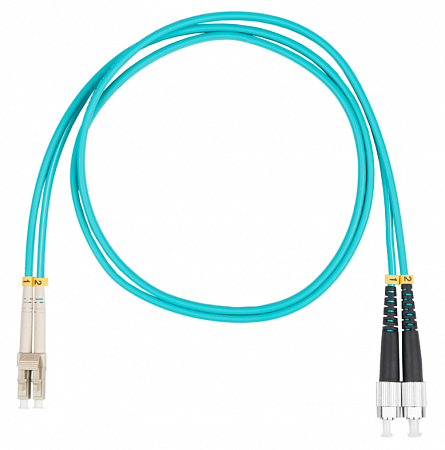 Шнур оптический коммутационный (патч-корд), LC-FC, дуплекс (duplex) OM3, нг(А)-HF, бирюзовый, 15 м