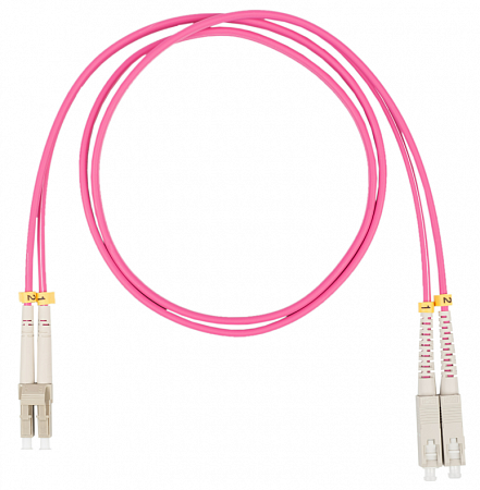 Шнур оптический коммутационный (патч-корд), LC-SC, дуплекс (duplex) OM4, нг(А)-HF, маджента, 1,5 м